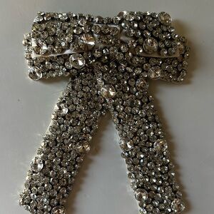 Embellished Silver Hair Bow with Clip